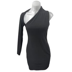 Club L Siren Black Cutout One Shoulder Long Sleeve Mini Stretch Bodycon Dress 6